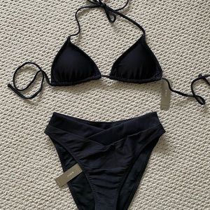 NWT J Crew Black Ribbed Bikini Set
